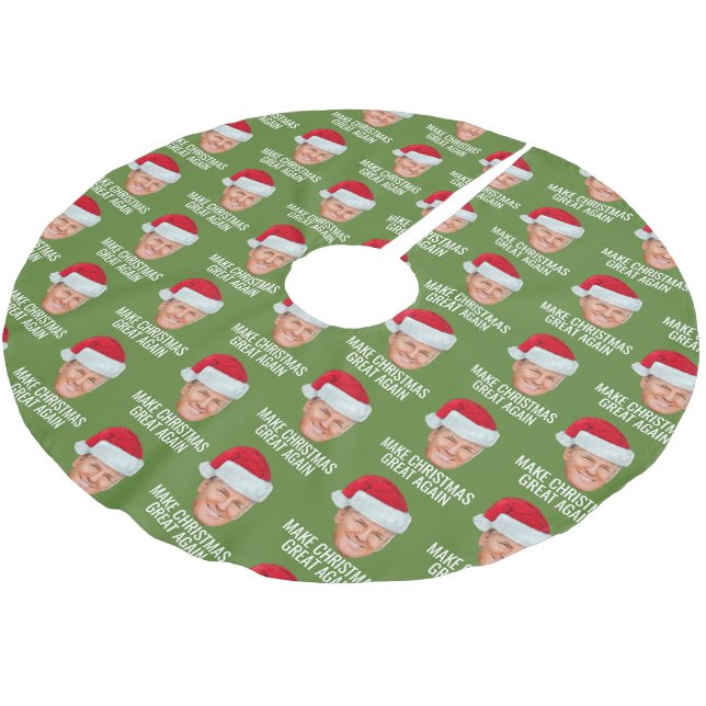 Trump with Santa Hat - Make Christmas Great Again Brushed Polyester Tree Skirt (Angled)