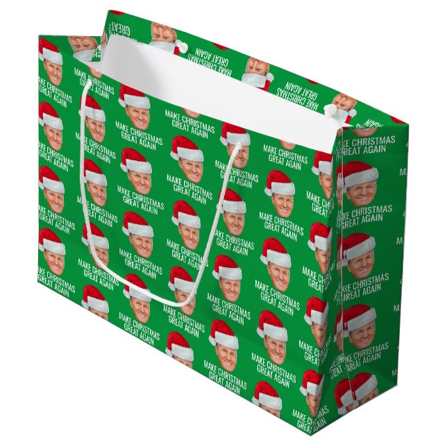 Trump with Santa Hat - Make Christmas Great Again Large Gift Bag (Front Angled)
