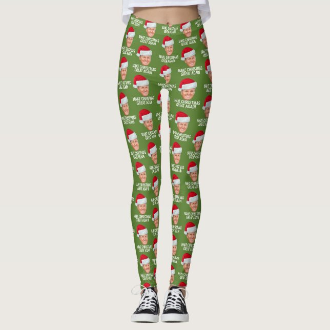 Trump with Santa Hat - Make Christmas Great Again Leggings (Front)