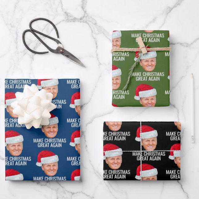 Trump with Santa Hat - Make Christmas Great Again Wrapping Paper Sheet (Front)