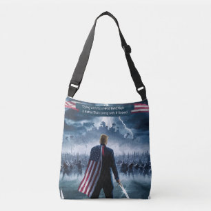 Trump with the American flag on his back , standin Crossbody Bag
