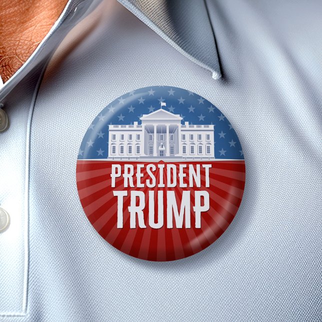 Trump with White House Stars and Stripes 2 Inch Round Button (Trump 2024 Button)