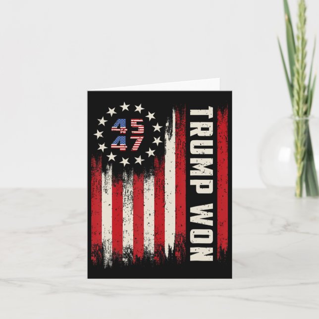 Trump Won 2024 45 47th President Usa Flag  Card (Front)