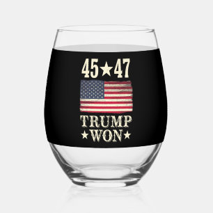 Trump Won 2024 45 47Th President Usa Flag Stemless Wine Glass