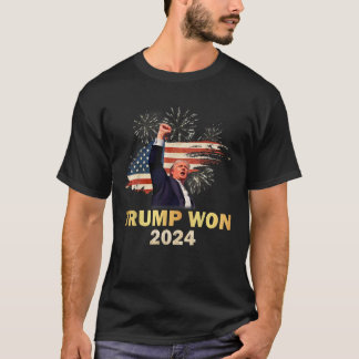Trump Won 2024 Election Victory American Flag Fire T-Shirt