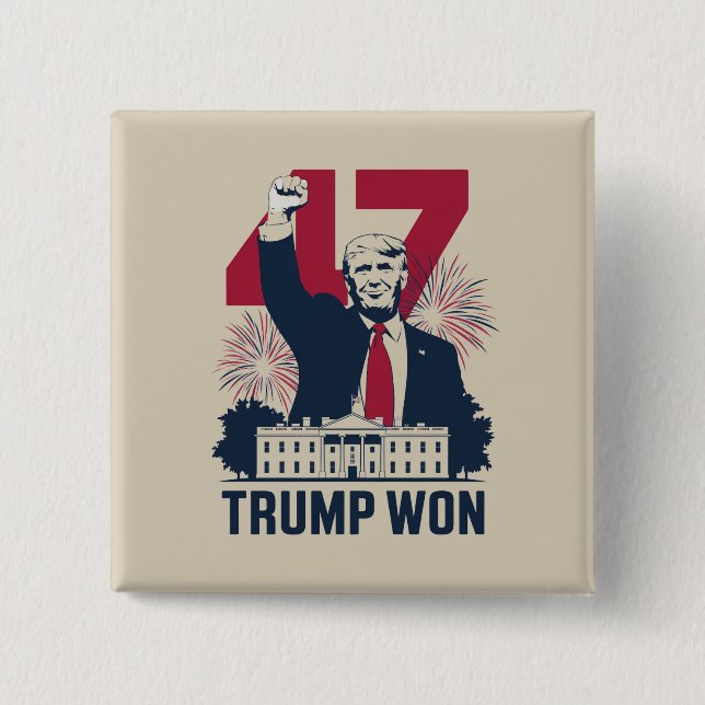 Trump Won Again 2024 Election President 47 th  2 Inch Square Button (Front)
