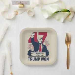 Trump Won Again 2024 Election President 47 th  Paper Plate