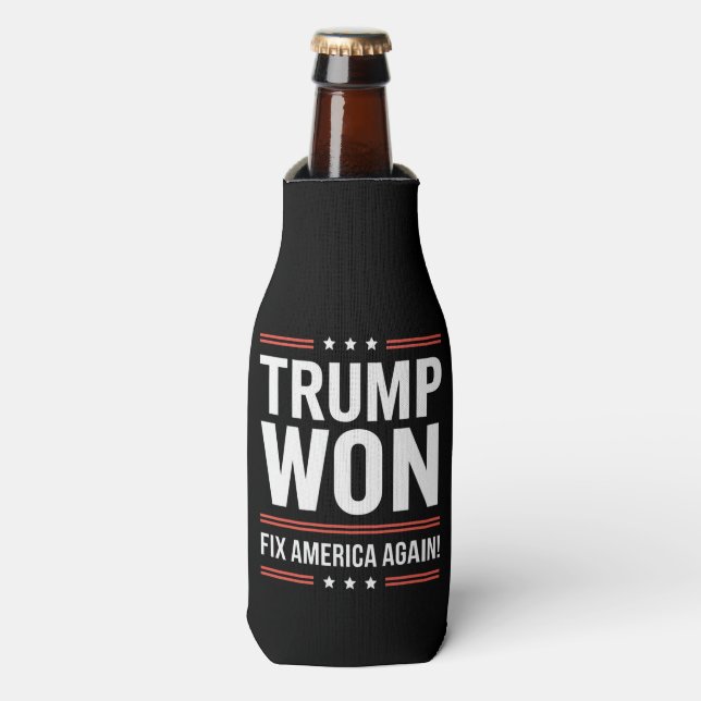 Trump Won MAGA Trump Winner 2024 Fix America Again Bottle Cooler (Bottle Front)