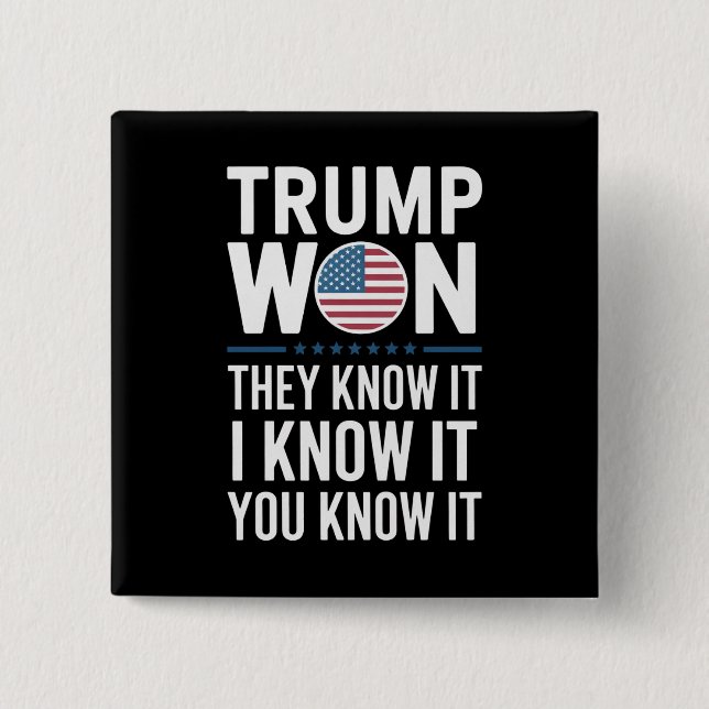 Trump Won They Know It 2024 47th President Winning 2 Inch Square Button (Front)