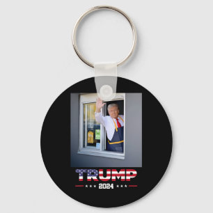 Trump Works Drive-thru Trump Serving French Fries Keychain
