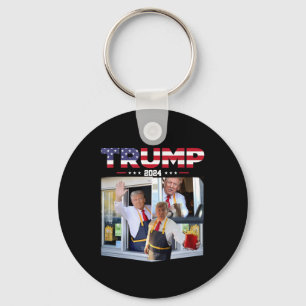 Trump Works The Drive-thru Fast Food Worker French Keychain