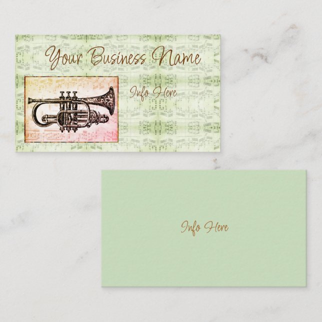 Trumpet And Music Notes Business Card (Front/Back)