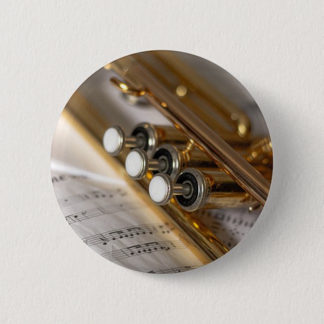 Trumpet and Sheet Music Brass Instrument 2 Inch Round Button (Front)