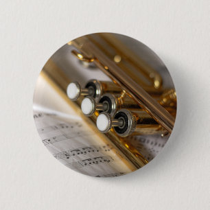 Trumpet and Sheet Music Brass Instrument 2 Inch Round Button