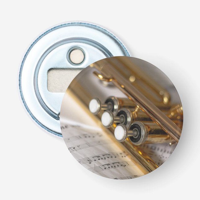 Trumpet and Sheet Music Brass Instrument Bottle Opener (Front)