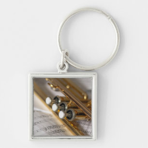 Trumpet and Sheet Music Brass Instrument Keychain