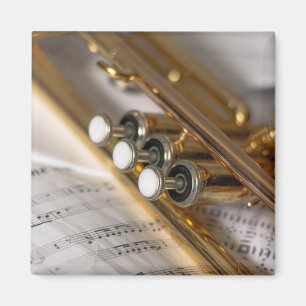 Trumpet and Sheet Music Brass Instrument Magnet