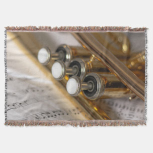 Trumpet and Sheet Music Brass Instrument Throw Blanket