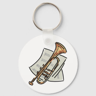 trumpet and sheet music keychain