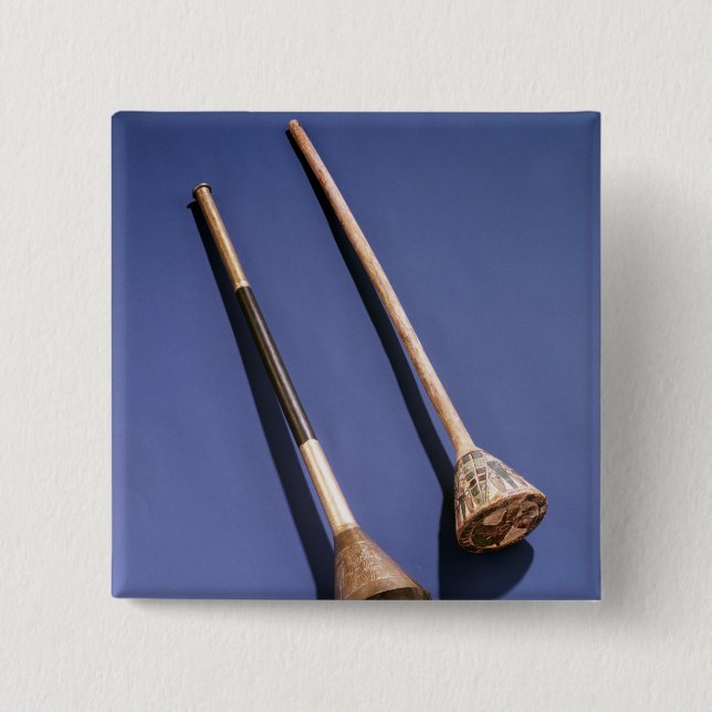 Trumpet and wooden stopper 2 inch square button (Front)