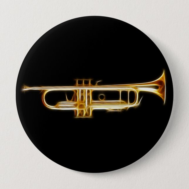 Trumpet Brass Horn Wind Musical Instrument 4 Inch Round Button (Front)