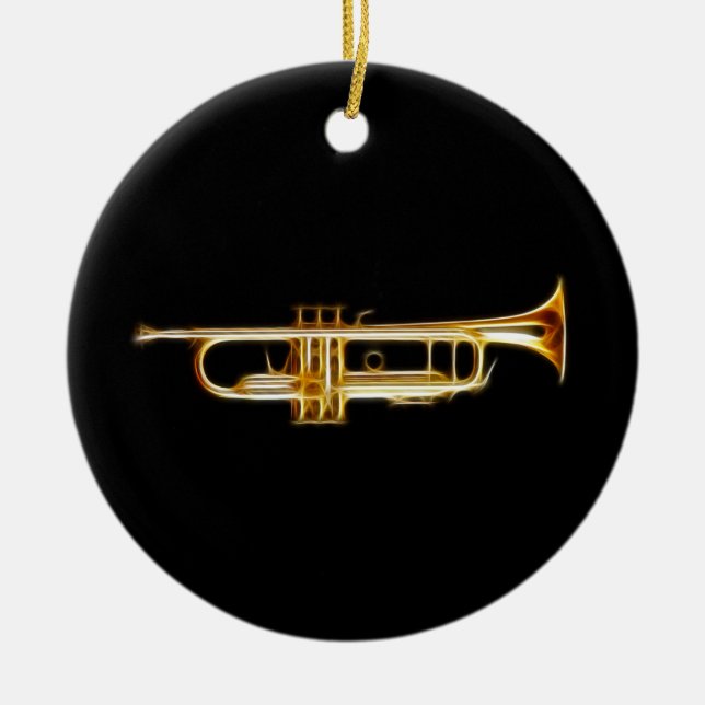 Trumpet Brass Horn Wind Musical Instrument Ceramic Ornament (Front)