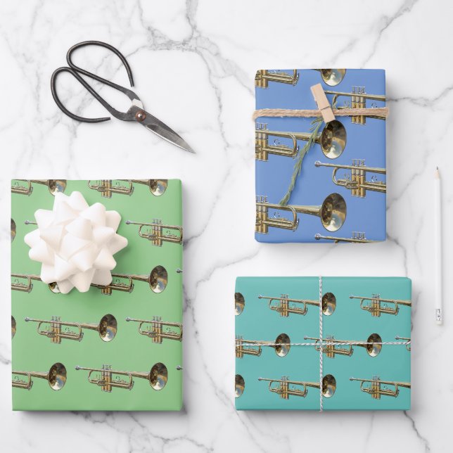 Trumpet Brass Musical Design  Wrapping Paper Sheet (Front)