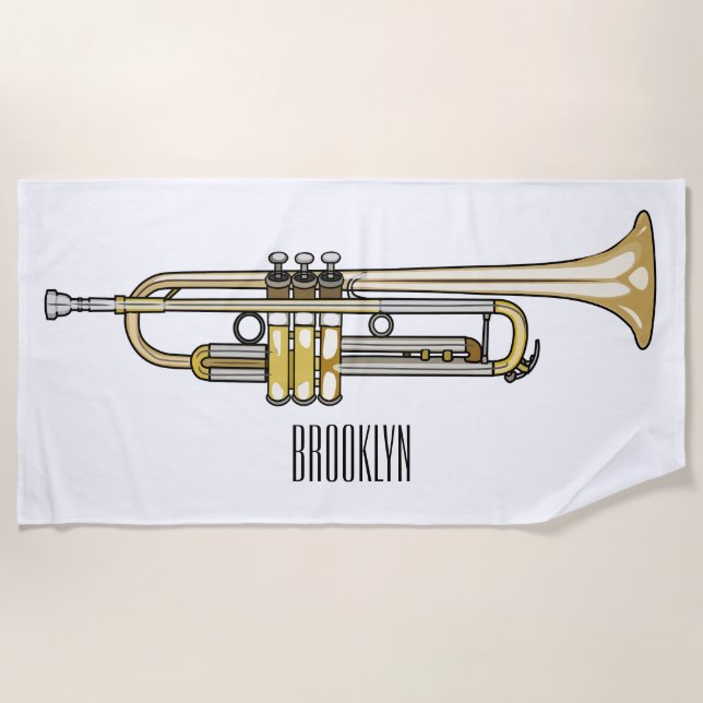 Trumpet cartoon illustration  beach towel (Front)