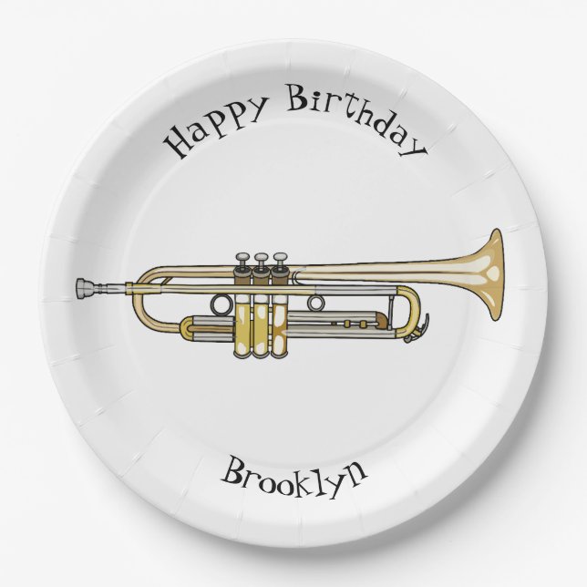 Trumpet cartoon illustration paper plate (Front)