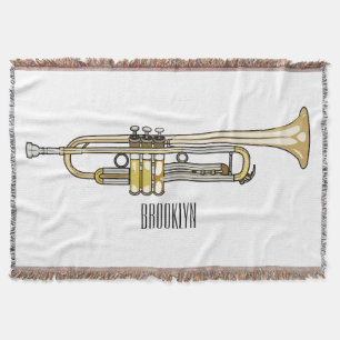 Trumpet cartoon illustration throw blanket
