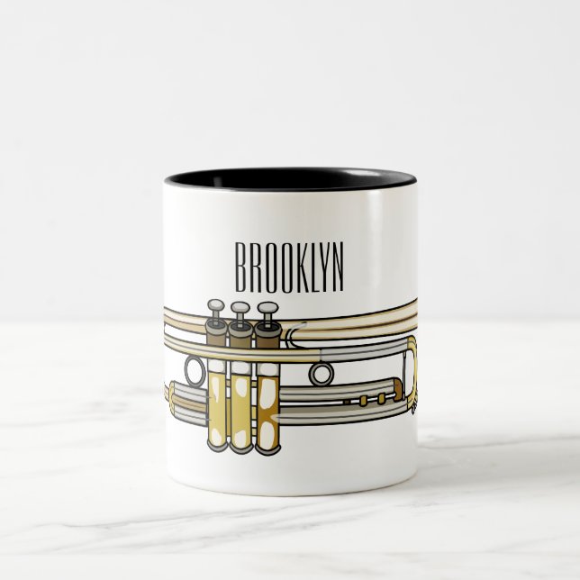 Trumpet cartoon illustration  Two-Tone coffee mug (Center)