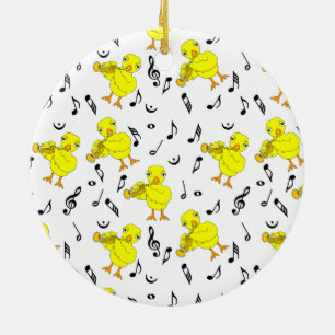 Trumpet Chick Music Notes Ceramic Ornament