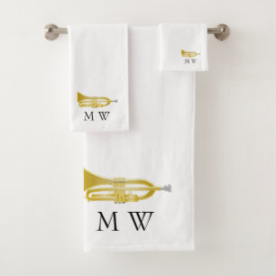 Trumpet Design Monogrammed Bath Towel Set