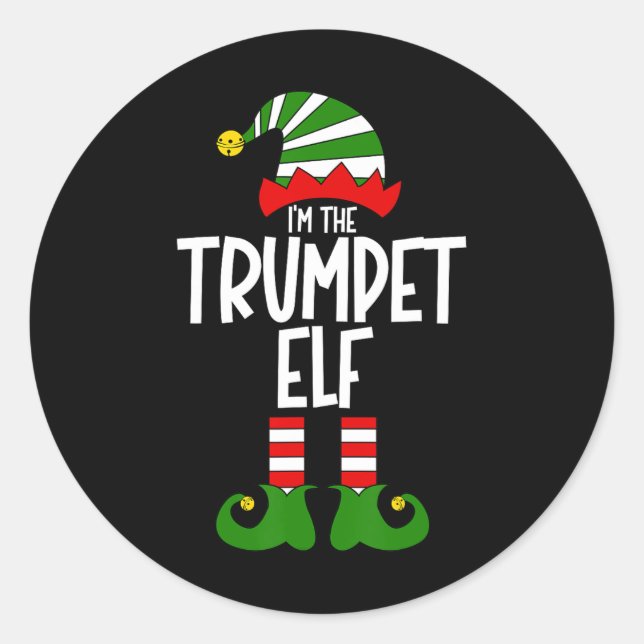 Trumpet Elf Xmas Music Instrument Matching Christm Classic Round Sticker (Front)