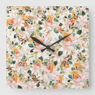 Trumpet Flower Square Wall Clock