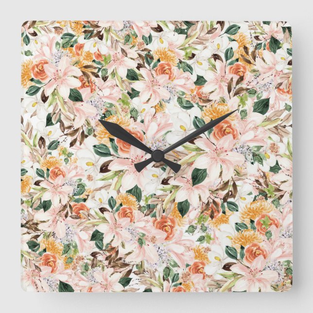 Trumpet Flower Square Wall Clock (Front)