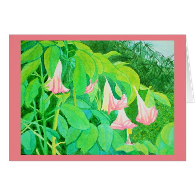 Trumpet flowers and cypress trees watercolor (Front Horizontal)