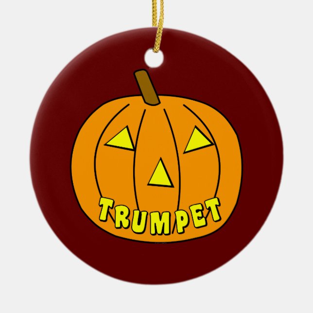 Trumpet Halloween Pumpkin Ceramic Ornament (Front)