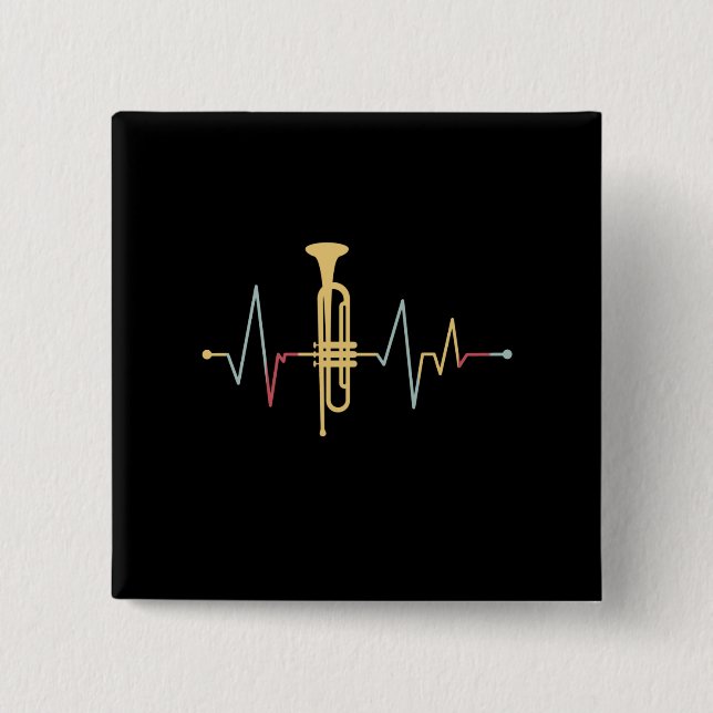 Trumpet Heartbeat 2 Inch Square Button (Front)