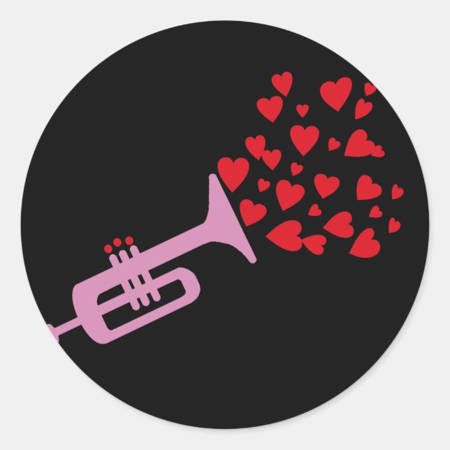 Trumpet Hearts Classic Round Sticker (Front)