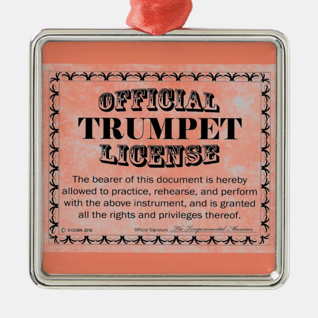 Trumpet License Metal Ornament (Front)
