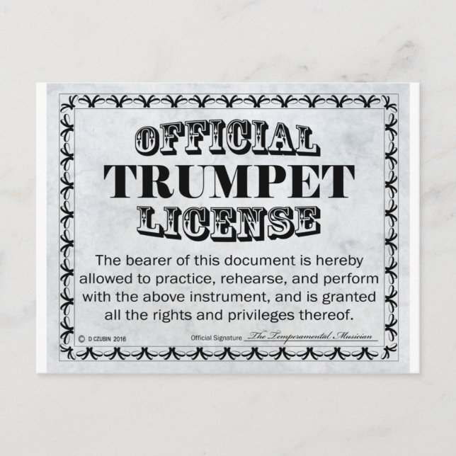 Trumpet License Postcard (Front)