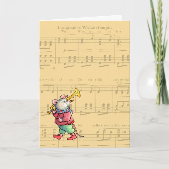 Trumpet Mouse on Sheet Music - Greeting Card (Front)