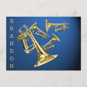 Trumpet Music Gold and Blue Thank You Flat Card