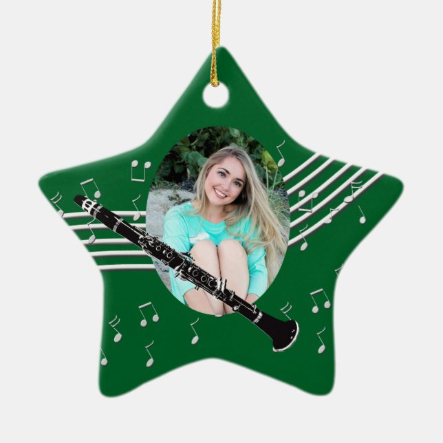 Trumpet Music Green Star Ceramic Ornament (Front)