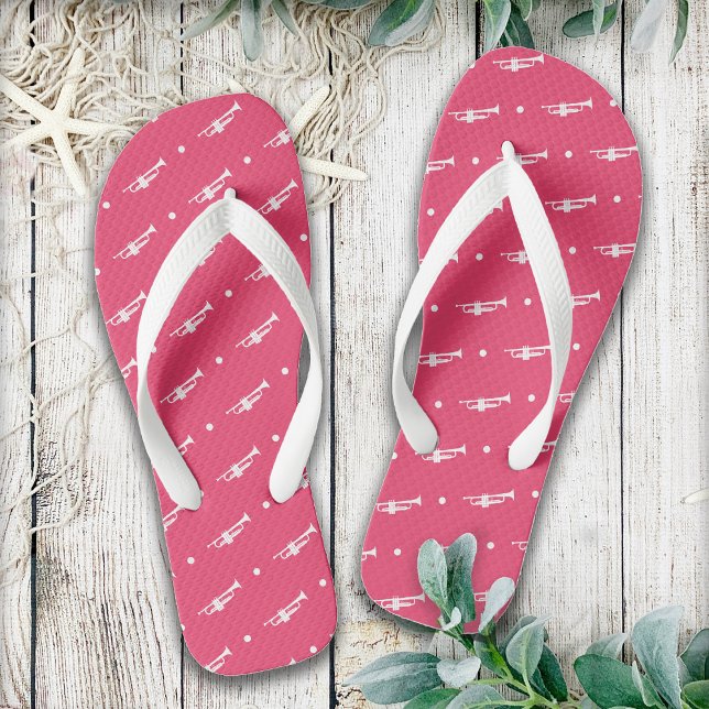 Trumpet Music & Marching Band Musician Gift Pink  Flip Flops (Pink trumpet flip flops by Horn and Castle)