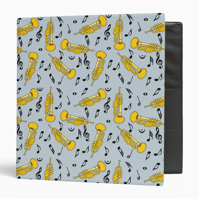 Trumpet Music Notes Pattern 3 Ring Binder (Front/Inside)