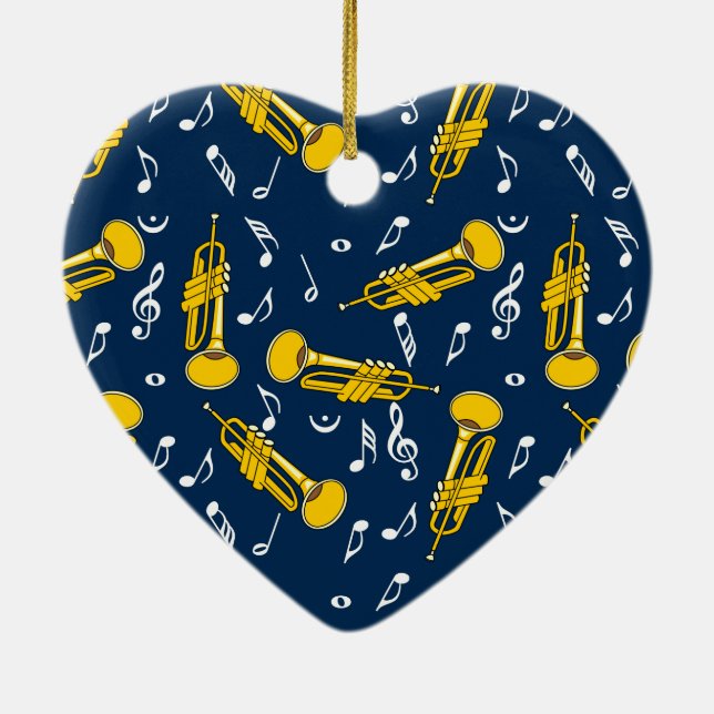 Trumpet Music Notes Pattern Ceramic Ornament (Back)