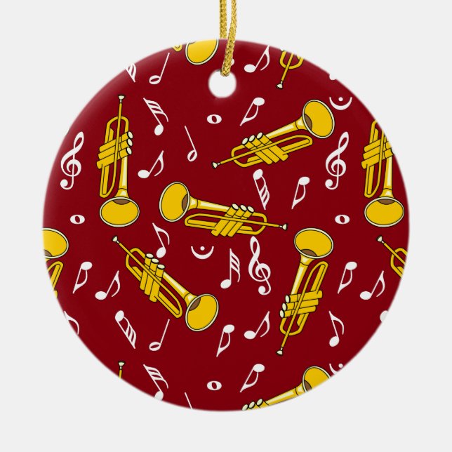 Trumpet Music Notes Pattern Ceramic Ornament (Front)