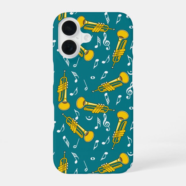 Trumpet Music Notes Pattern iPhone 16 Case (Back)